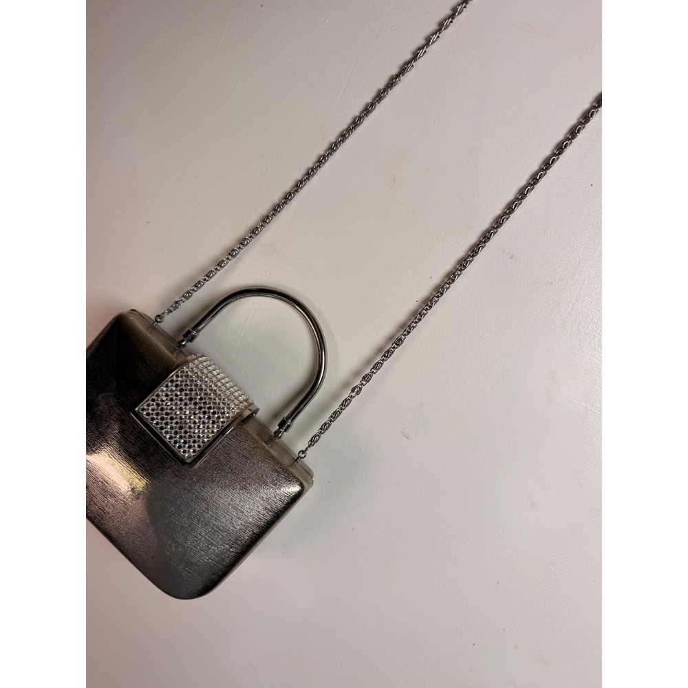 Vintage Daniella Evening Clutch Bag OS Silver Excellent Crystal Clasp Crossbody - Picture 3 of 8